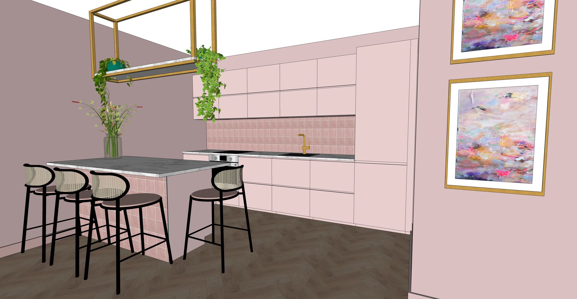 Interieuradvies in Amsterdam, roze keuken