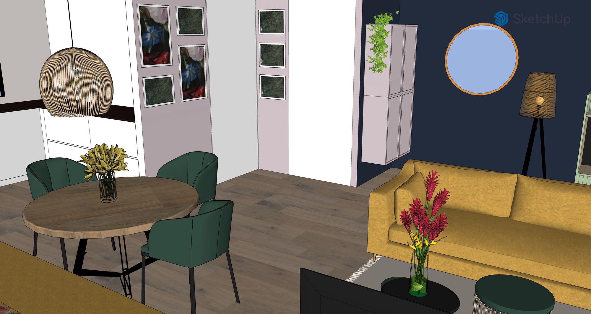 3D kleurrijk interieurontwerp SketchUp woonkamer