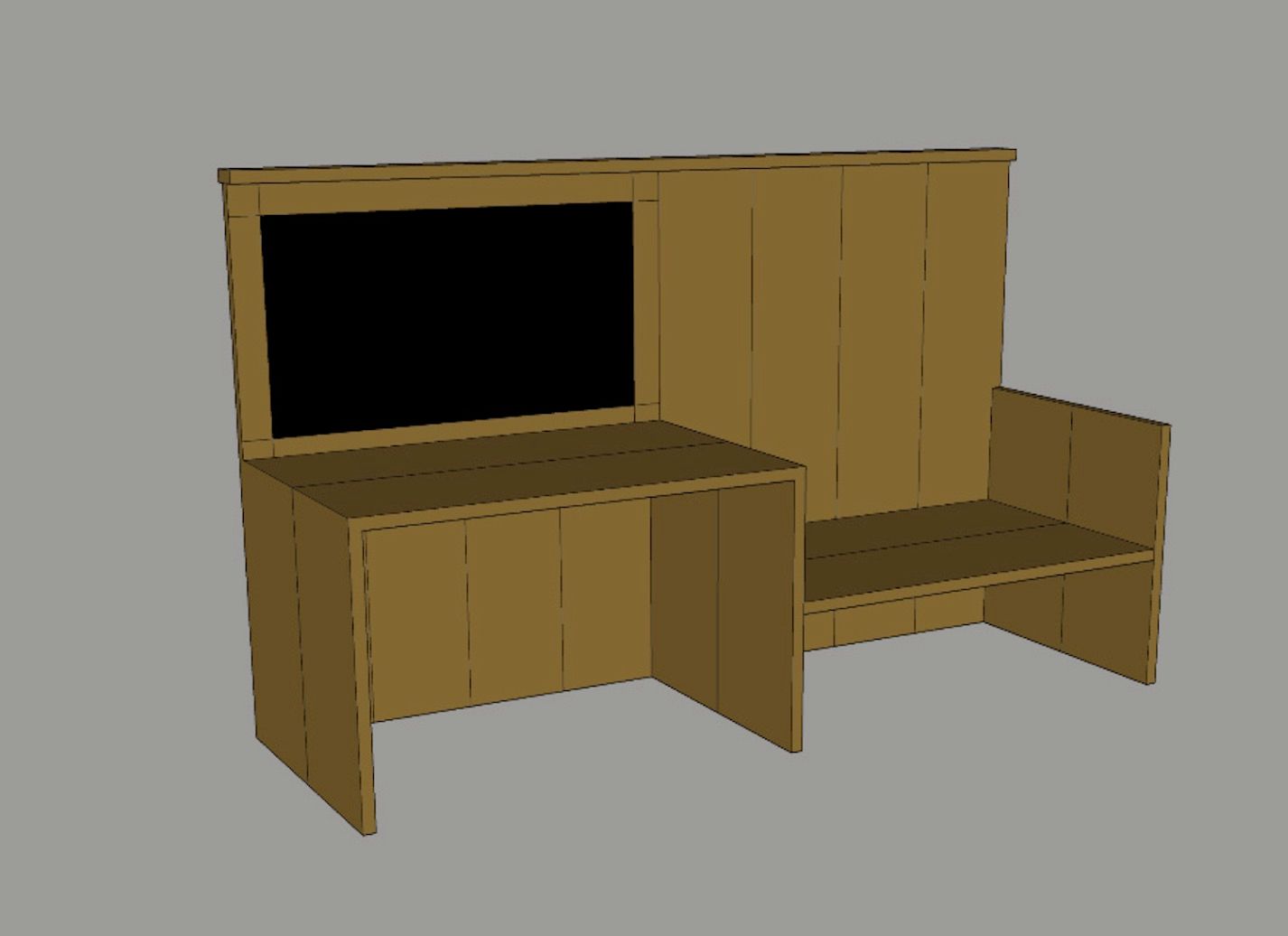 Ontwerp van het meubel dat gemaakt wordt van een oud bed.