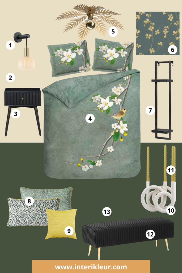 Shop the Look: een warme, knusse groen met gele slaapkamer
